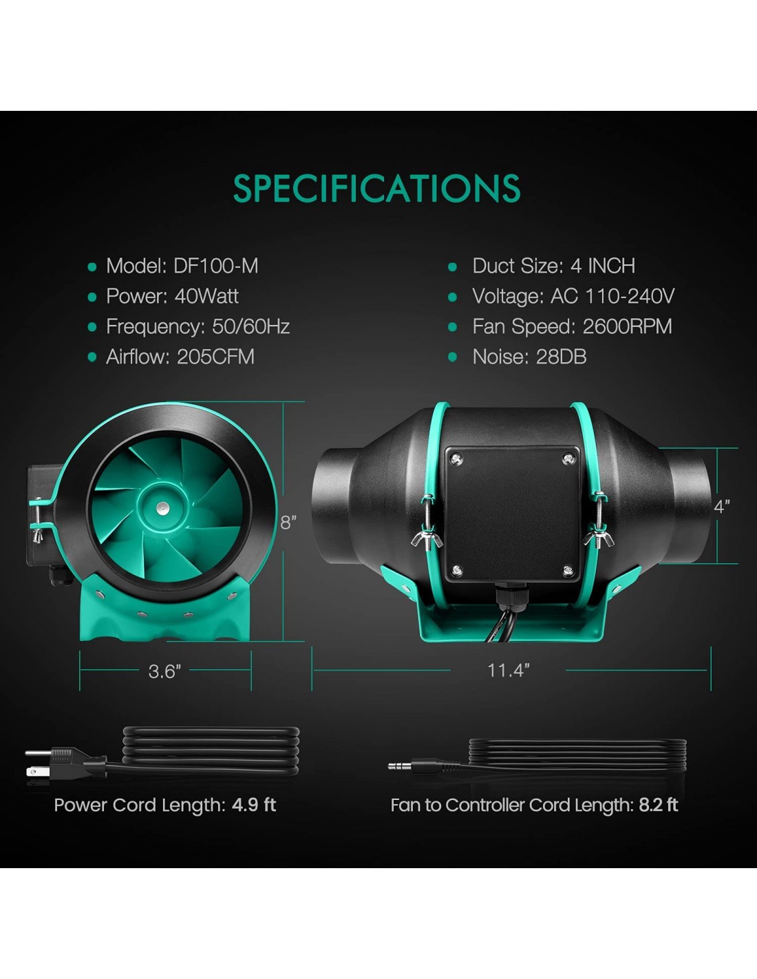 Mars Hydro 4 inch Inline Duct Fan with Thermostat Controller